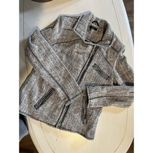 Dex 1963 Textured Moto Womens Jacket Med Boucle Textured Tweed Zip Biker Style
